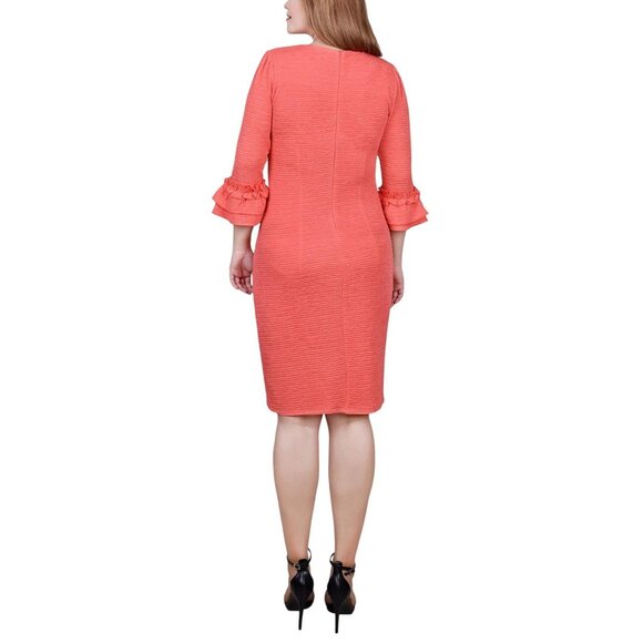 NWT Ny Collection Petite Textured Knit Dress with 3/4 Sleeves Coral Pink PM - Picture 2 of 8